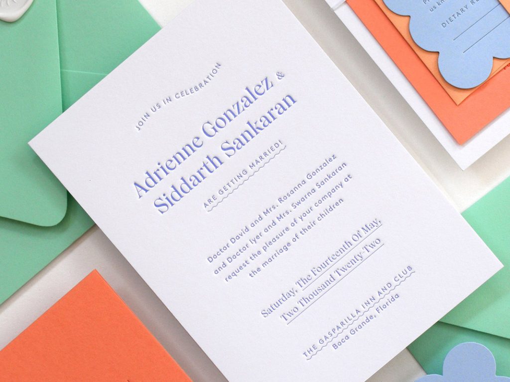 Letterpress wedding invitations printing method