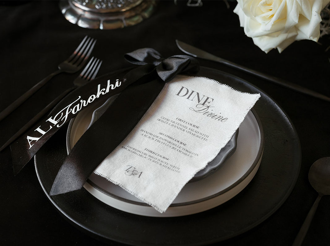 Luxury linen wedding dinner menu