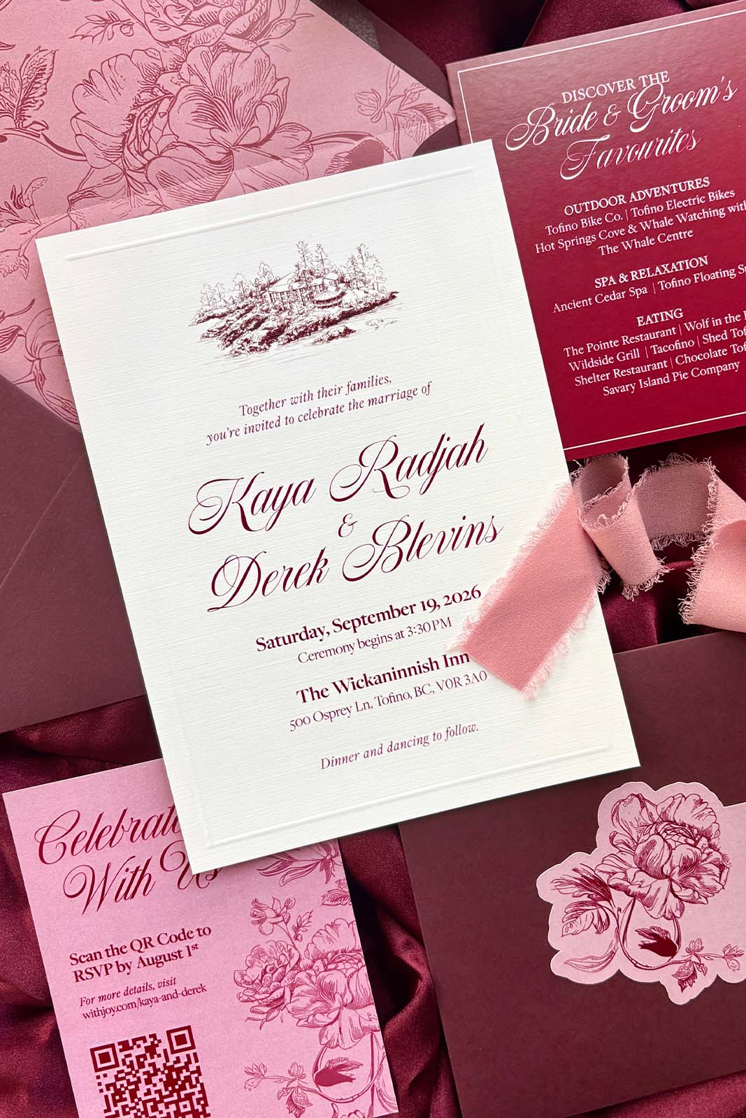 Elegant burgundy wedding invitation suite