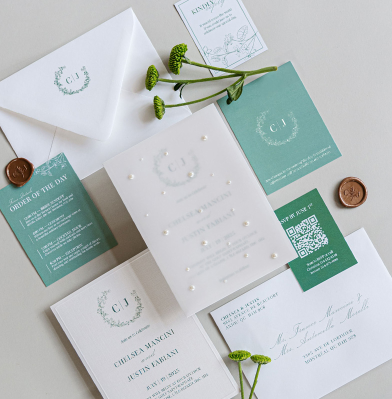 Sage White Wedding Invitations Suites