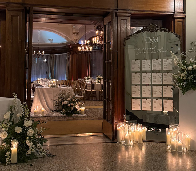 Mirror seating chart for a wedding