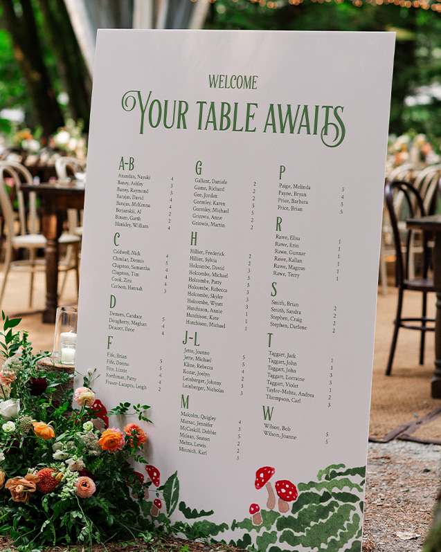 Whimsical wedding seating chart