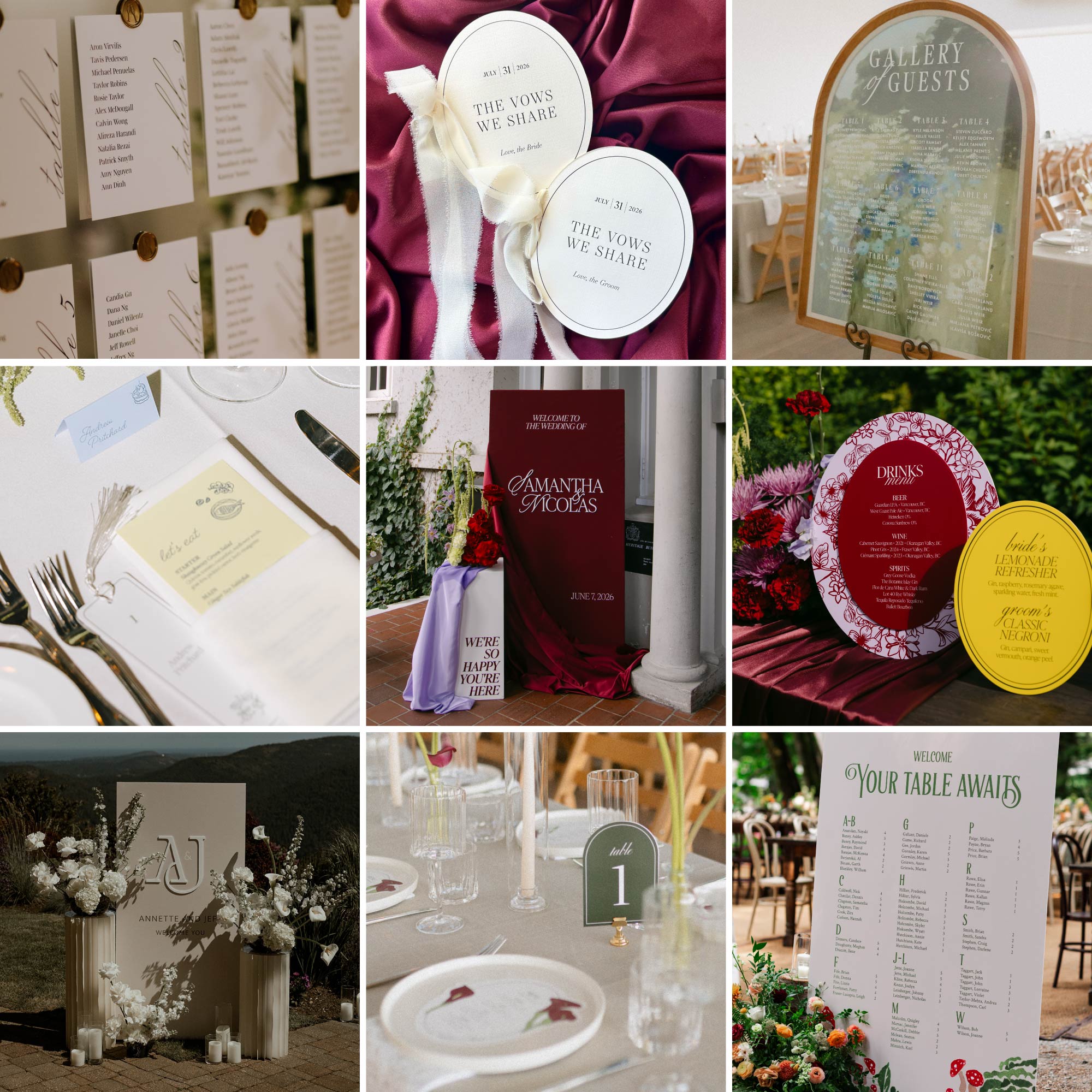 Wedding stationery and signage examples