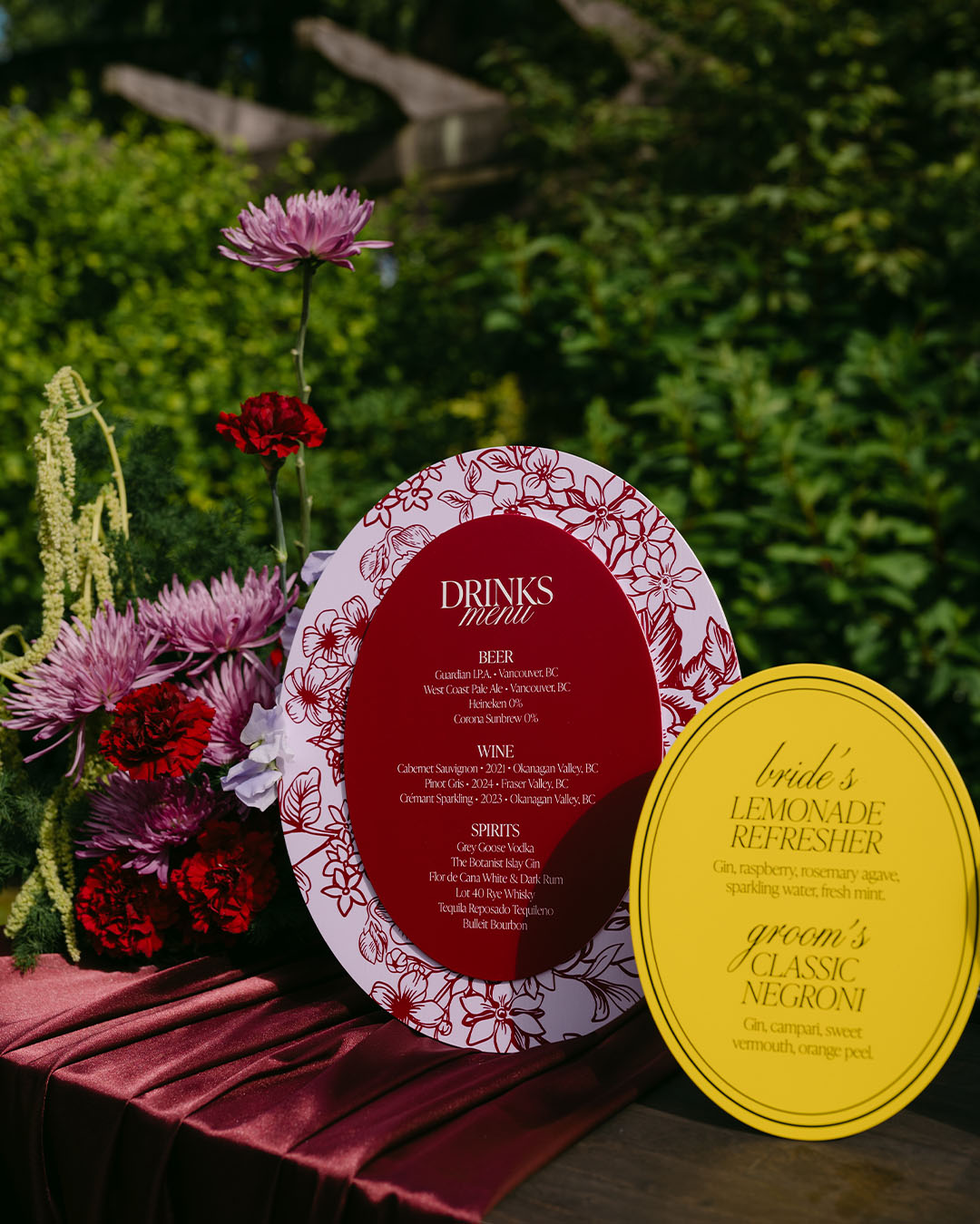 wedding bar menu and signature drinks menu