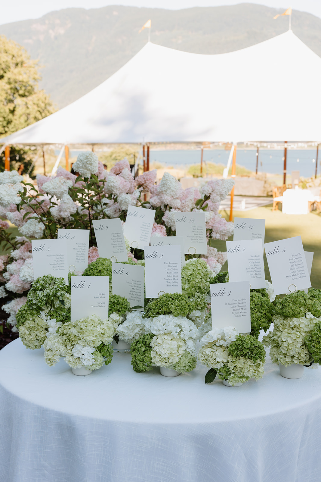 wedding seating chart in floral arrangement