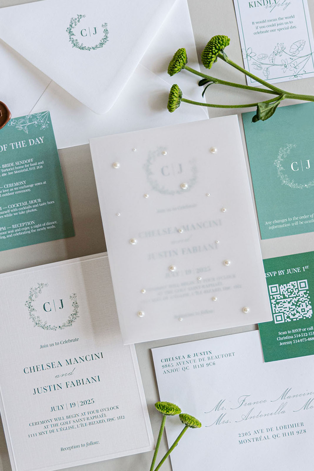 Wedding invitation suite sage green