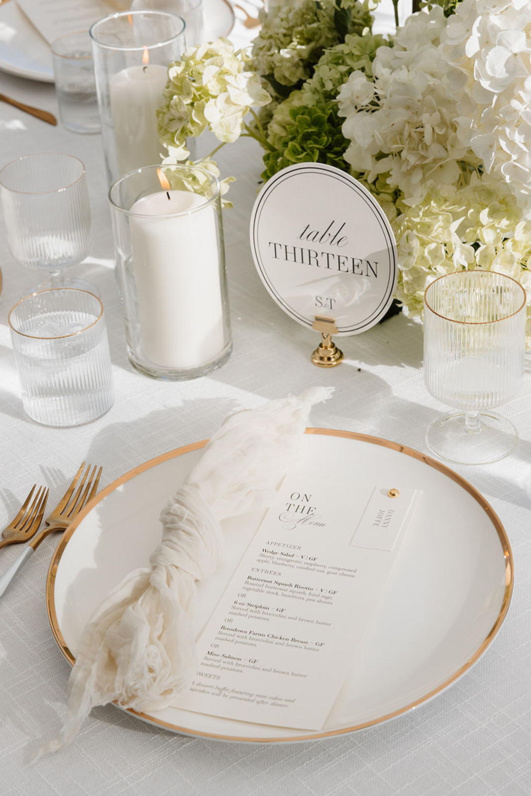 wedding dinner menus place cards table numbers