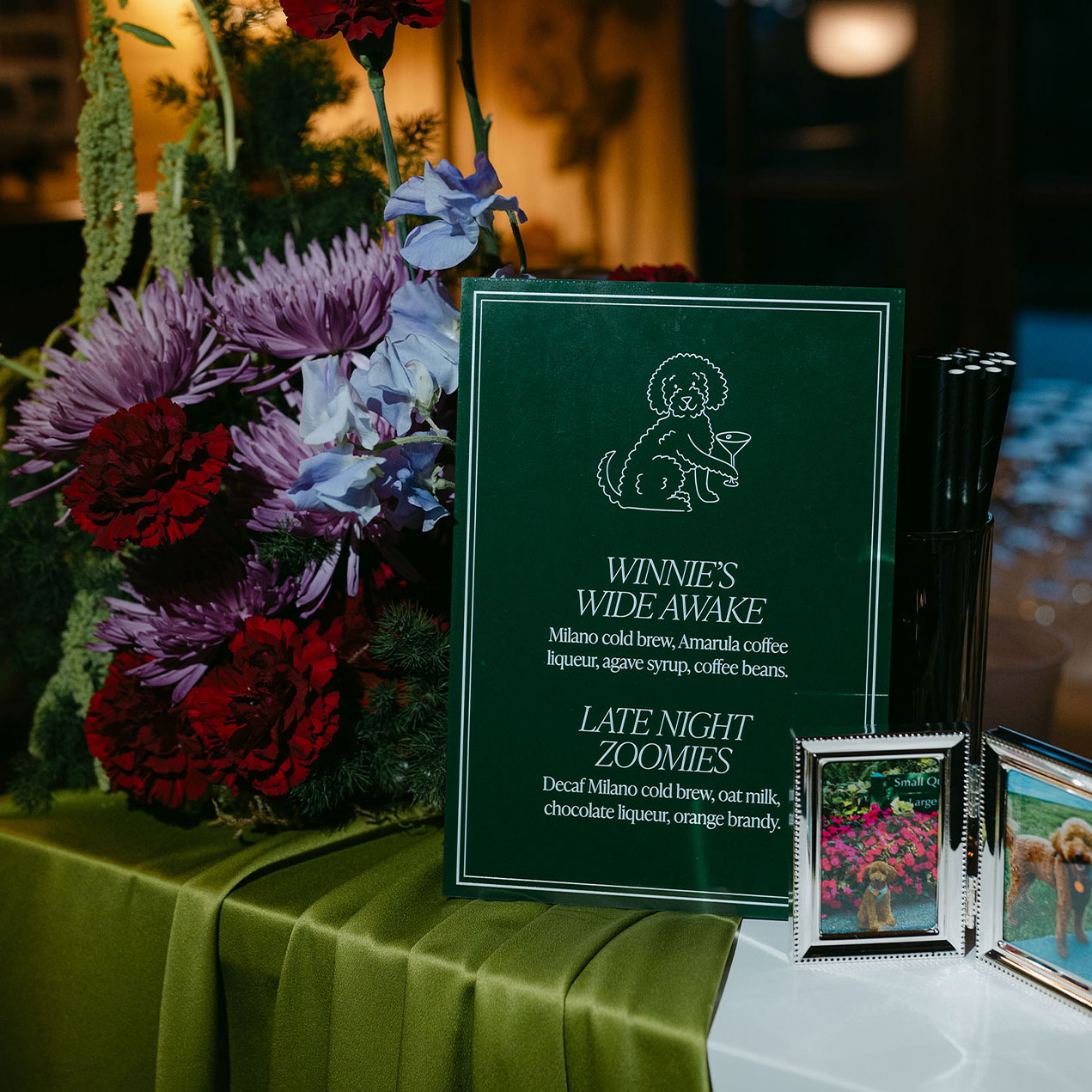 Wedding signage bar menu with dog illustration