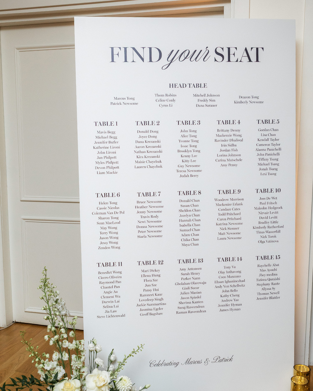 Black White Elegant Wedding Seating Chart