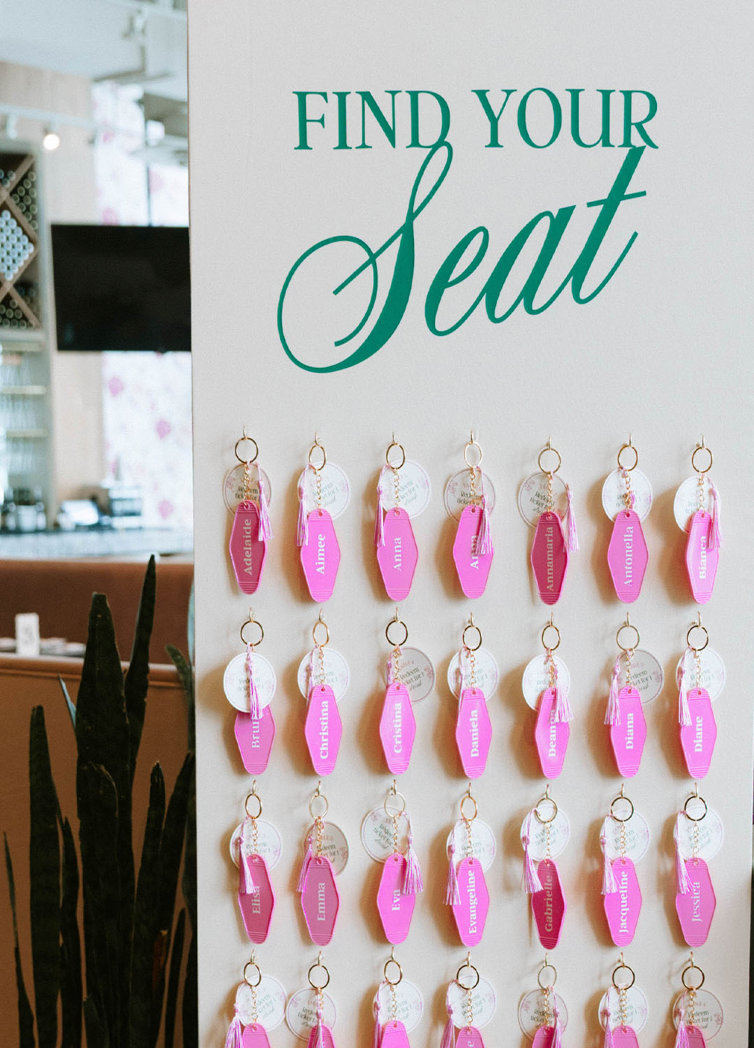 Bridal shower seating chart with keychains