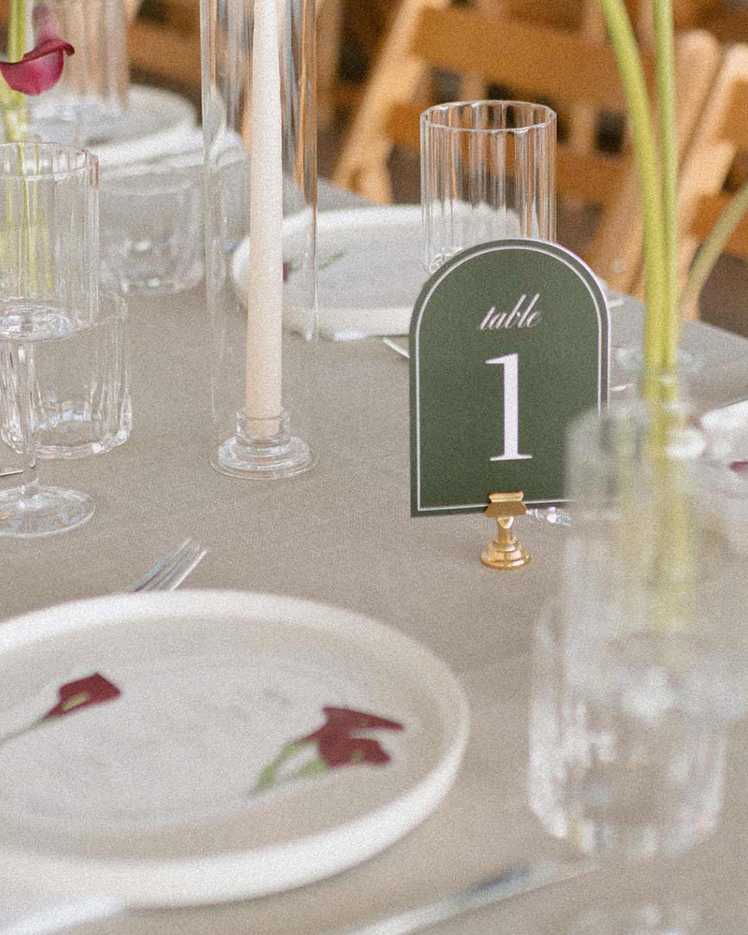 Green Table Number Gold Stand